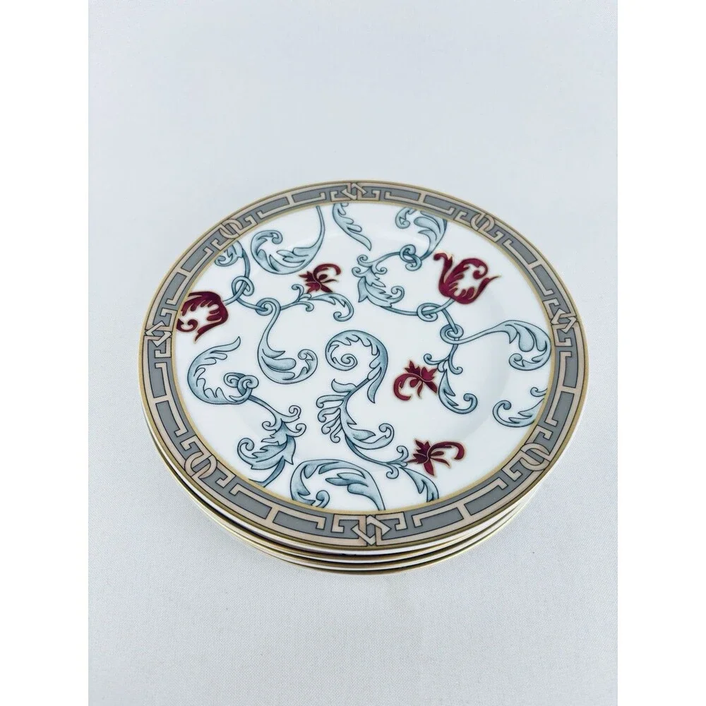 San Marino Italy 4 Dessert Plates‎ Floral Red Tulip Gold Accent Salad Appetizer